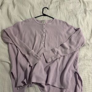 aerie Lavender Waffle Henley Long Sleeve Top